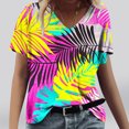 thumbnail image 3 of JTZGDY Vintage Floral Print Summer Tops for Women Casual Short Sleeve Oversized V Neck Graphic T-Shirts Loose Fit Comfy Beach Vacation Tunic Tees Shirt Blouse Hot Pink M, 3 of 6