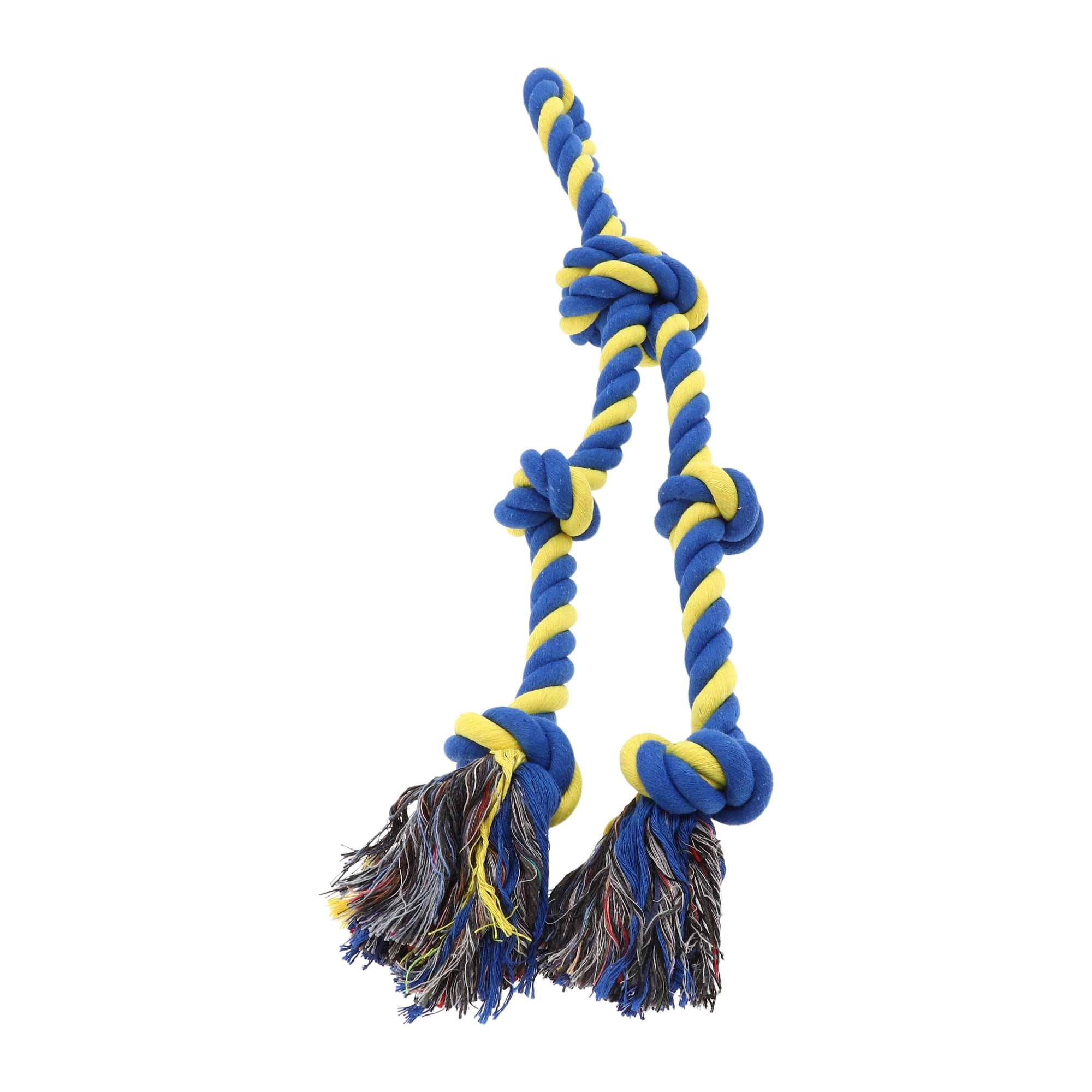 Unique Bargains Knots Shape Durable Braided Cotton Dog Chew Rope Blue Yellow