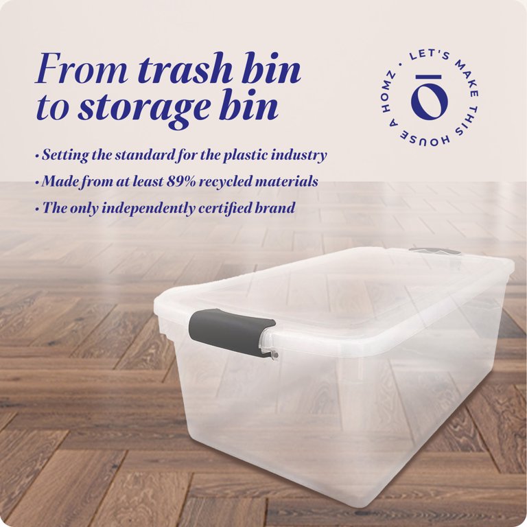 Homz 66 Qt Plastic Storage Bins with Latching Lids, Clear