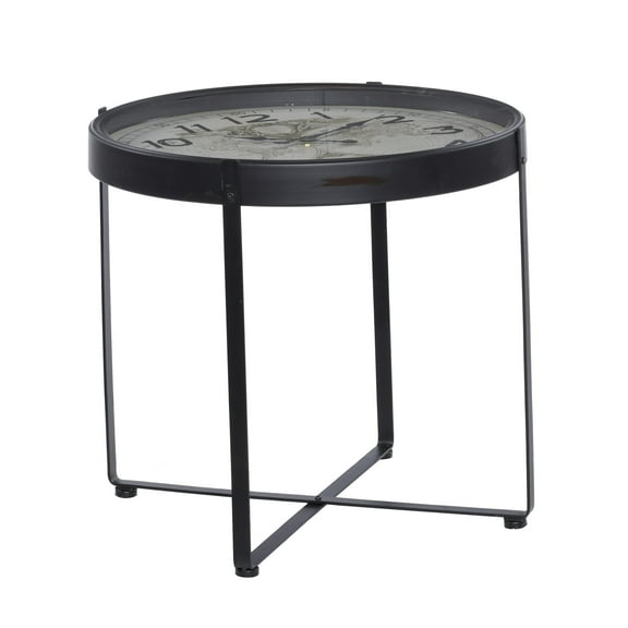 DecMode 24"W, 22"H MDF and Metal Farmhouse Accent Table, Black, 1-Piece