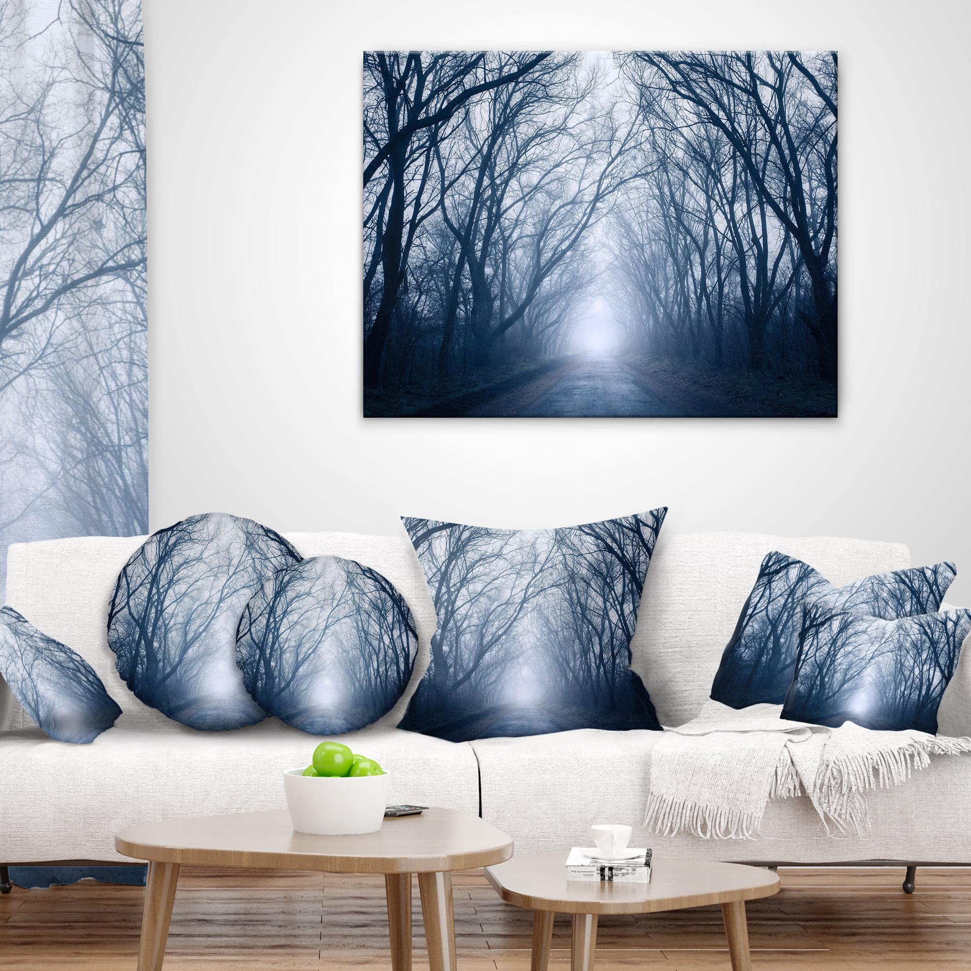 Designart Path in Dark Autumn Forest - Landscape Photography Throw Pillow - 16x16