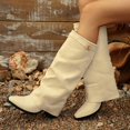 thumbnail image 5 of WAVSUF Women's Suede Mid Calf Boots Pointed Toe Plus Size Wide Width Fall Daily Casual Boots Beige Size 5.5, 5 of 9