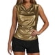 thumbnail image 3 of TaTaai Women's Casual Shiny Top Cowl Neck Sleevelest Draped Design Solid Color Glittery Metallic Blouse Stretchy Slim Fit Spring Summer Daily Party Wear Gift, 3 of 8