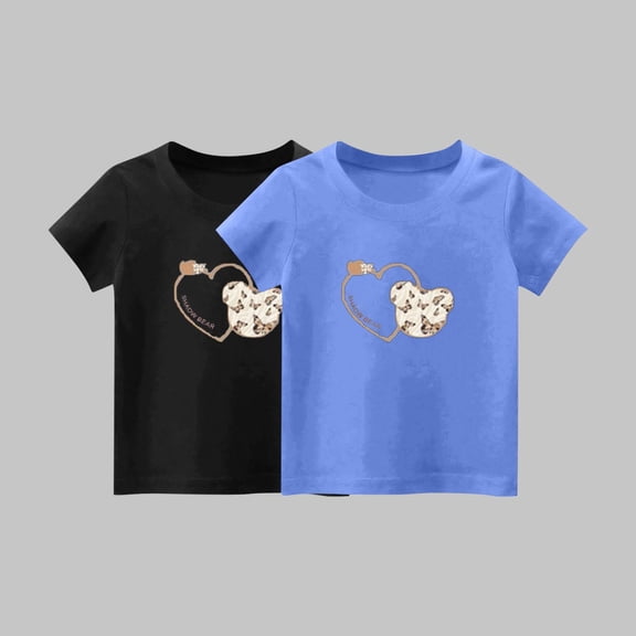 Frnrwgo Boys Girls Graphic Tees Black 2-Pack Cute Graphic Tee Tops Kids Summer School Outfit Clothes 1T-14