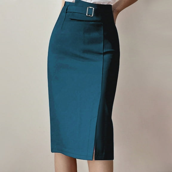 LIBRCLO Skirts for Women Midi Length Pencil Stretch Hip Hugging High Waist Skirt for Office Work