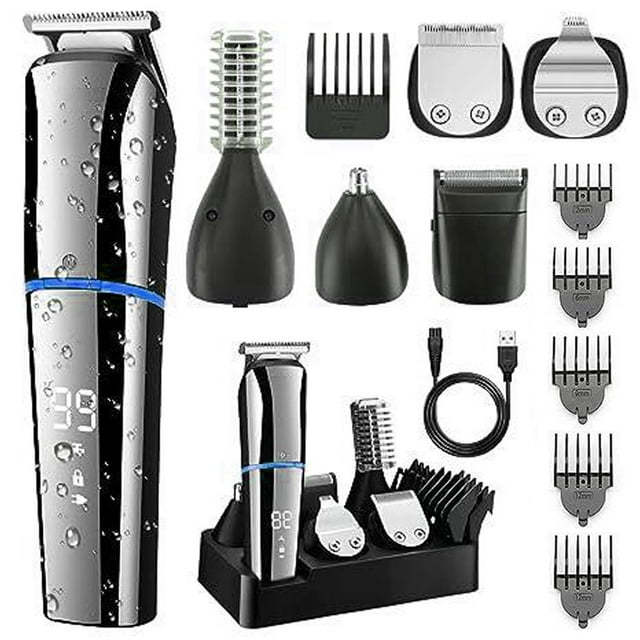 Mistaha 6 in 1 Electric Hair Clipper Kit with LCD Display, USB Charging, Waterproof Design - Professional Grooming Set for Men - Blue