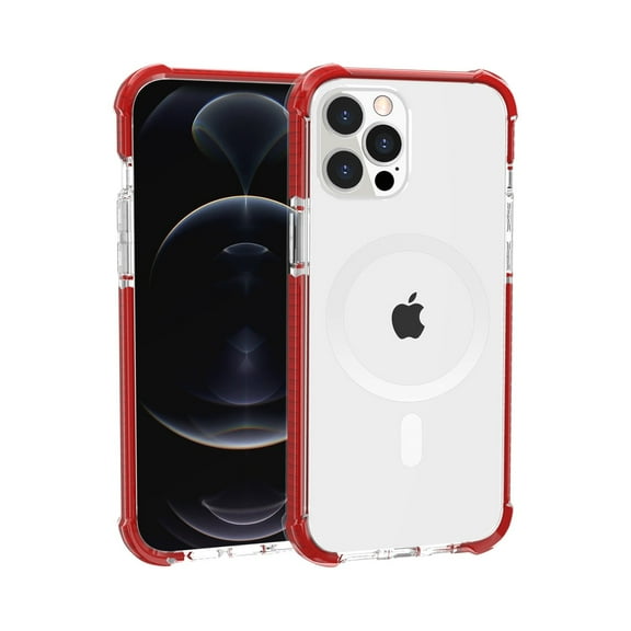 For Apple iPhone 15 Pro (6.1") Hybrid Acrylic Transparent Hard PC   TPU Color Frame Bumper Compatible with MagSafe Cover ,Xpm Phone Case [ Clear / Red ]