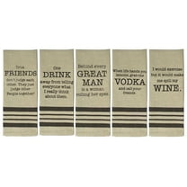 Decorative Novelty Kitchen Towels, Alcohol Sayings, Cotton Flour Sack Bar Towel Set, 5 Count
