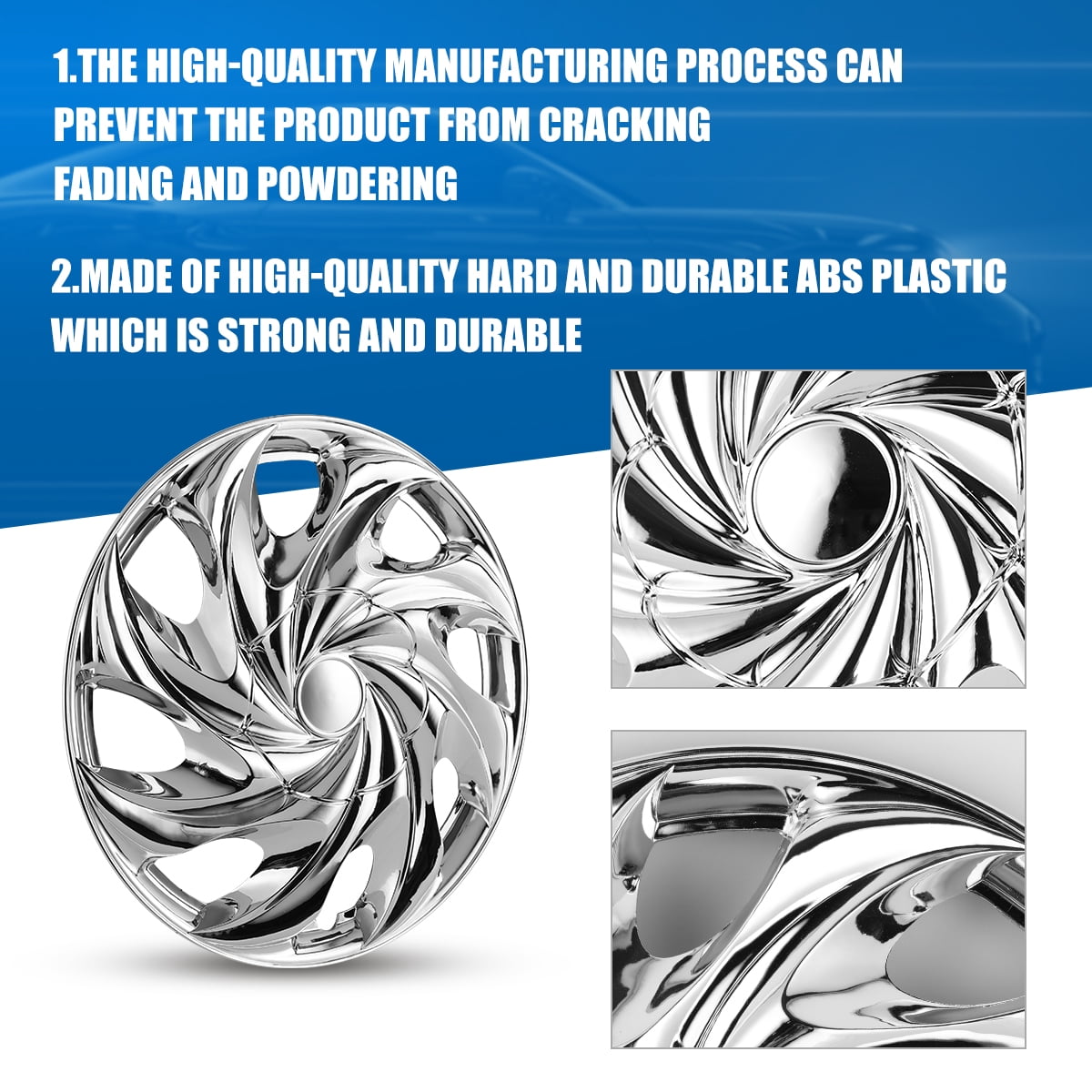 (4 Pack)15 inch Universal Wheel Rim Cover Hubcaps Snap on Car Truck Fit R15 Tire-Chrome