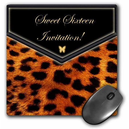 Sweet Mouse - 3dRose Leopard Sweet Sixteen Invitation, Mouse Pad, 8 by 8 inches