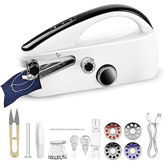 Portable Sewing Kit Compact White Sewing Machine with Control Buttons, Travel-Friendly Diy Tool for Quick Repairs, Crafts, On-The-Go Mending, Includes Scissors, Thread, Tape & More, , Mini Sewing Kit