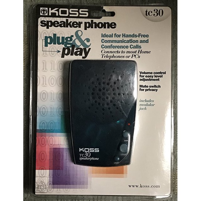 Koss - Speakerphone for PC and Telephone Handfree for Conference Calls Volume & Mute Controls - Black (TC30)