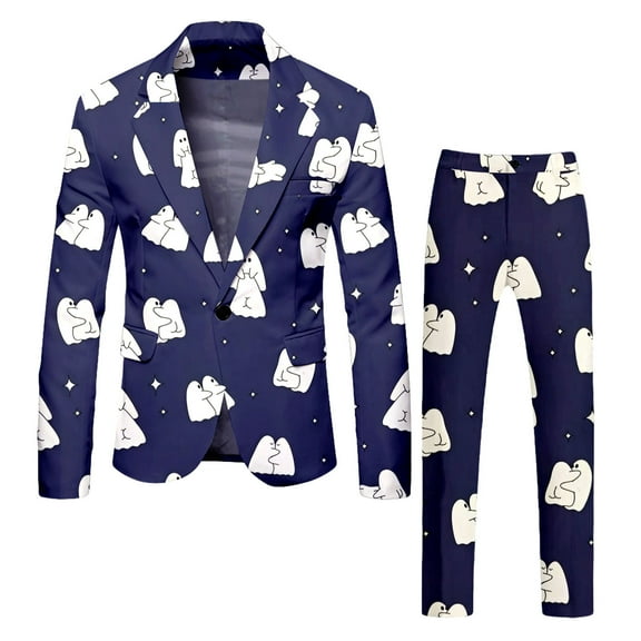 Men's Halloween Printed Suit Set Formal Jacket with Matching Trousers and Top for Party Outfit