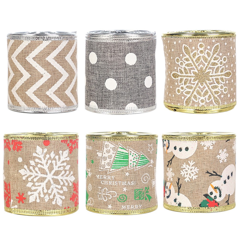 YLLSF Imitation linen Christmas ribbon Roll, 6m Gold and silver ribbon for Decoration