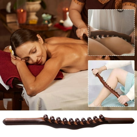 Wooden Lymphatic Massage Stick - 20 Beads Rolling Scraping Tool for Muscle Relaxation 58.5cm Beechwood Body Massager for Back Legs Arms - Relieves Stress & Improves Circulation