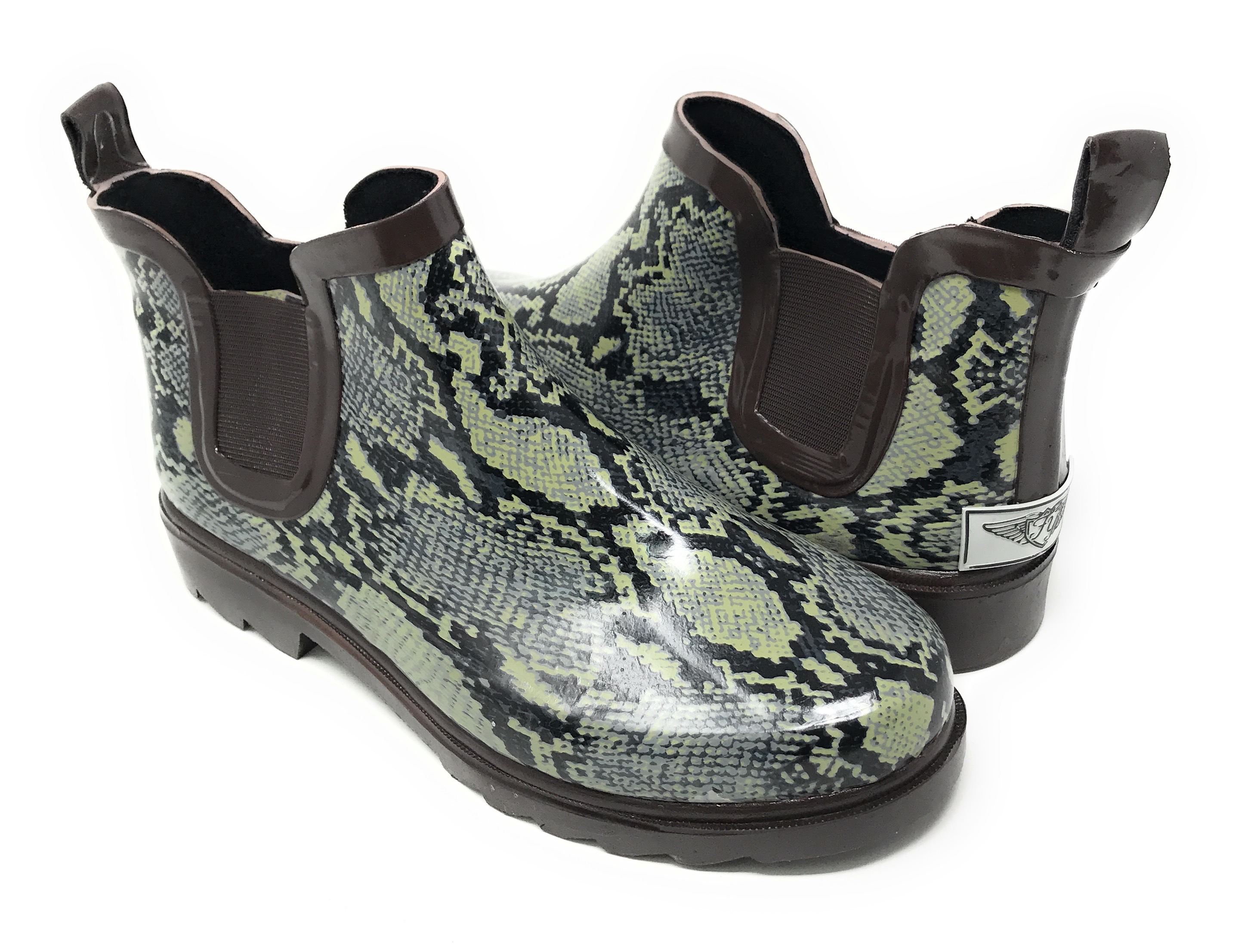 Forever Young Women's Pull Up Snake Skin Print Chelsea Rain Boots