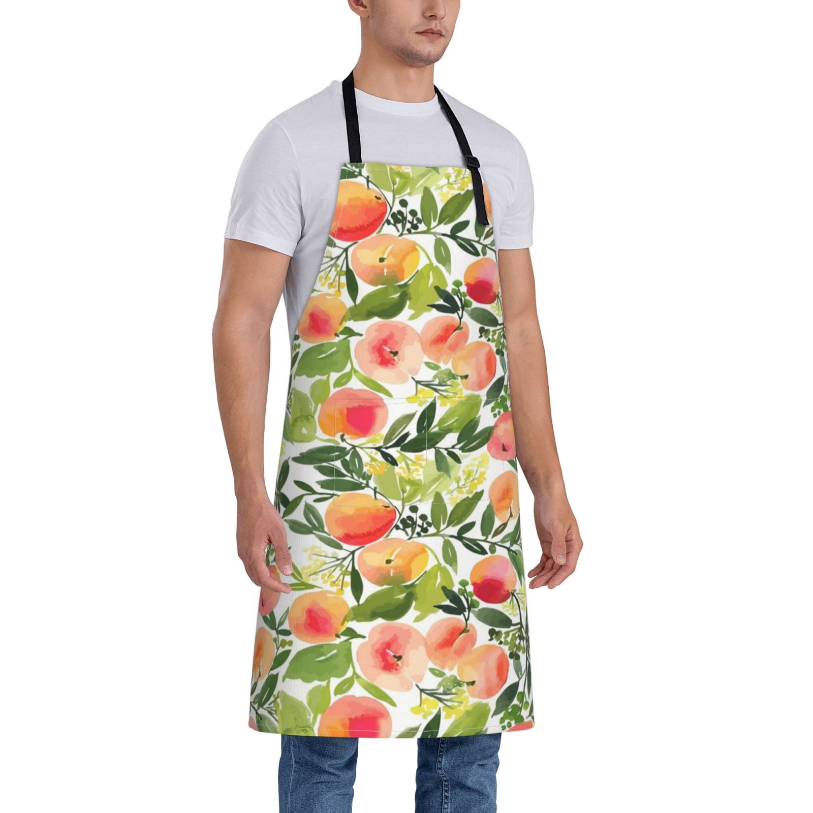 Kdxio Fruits Peach1 Apron with Pockets Adjustable Kitchen Aprons for Men Women Waterproof Aprons for Cooking,Drawing,Crafting, Baking Household Cleaning