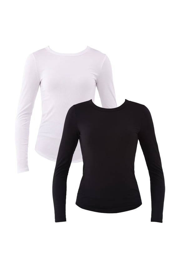 Ribbed Crewneck Tee with Long Sleeves, 1 or 2-Pack, Women's & Women's Plus XXS-XXL