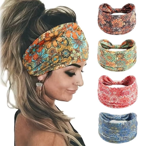 5 Pack Boho Headbands for Women,Fashion Non-Slip Stretch Hair Bands, Turban Head Wraps, Wide Head Bands for Workout Yoga and Running,Accessories for Headbands