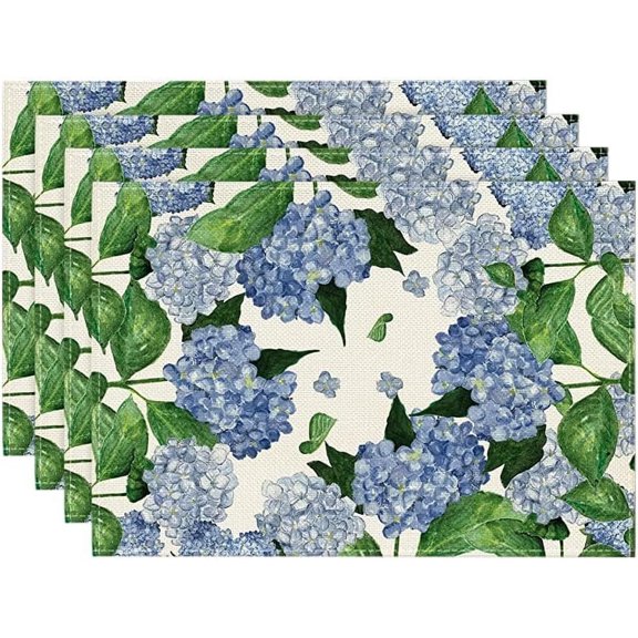 Watercolor Hydrangea Placemats for Dining Table, 12 x 18 Inch Spring Summer Seasonal Decoration Rustic Washable Table Mats Set of 4 Purple