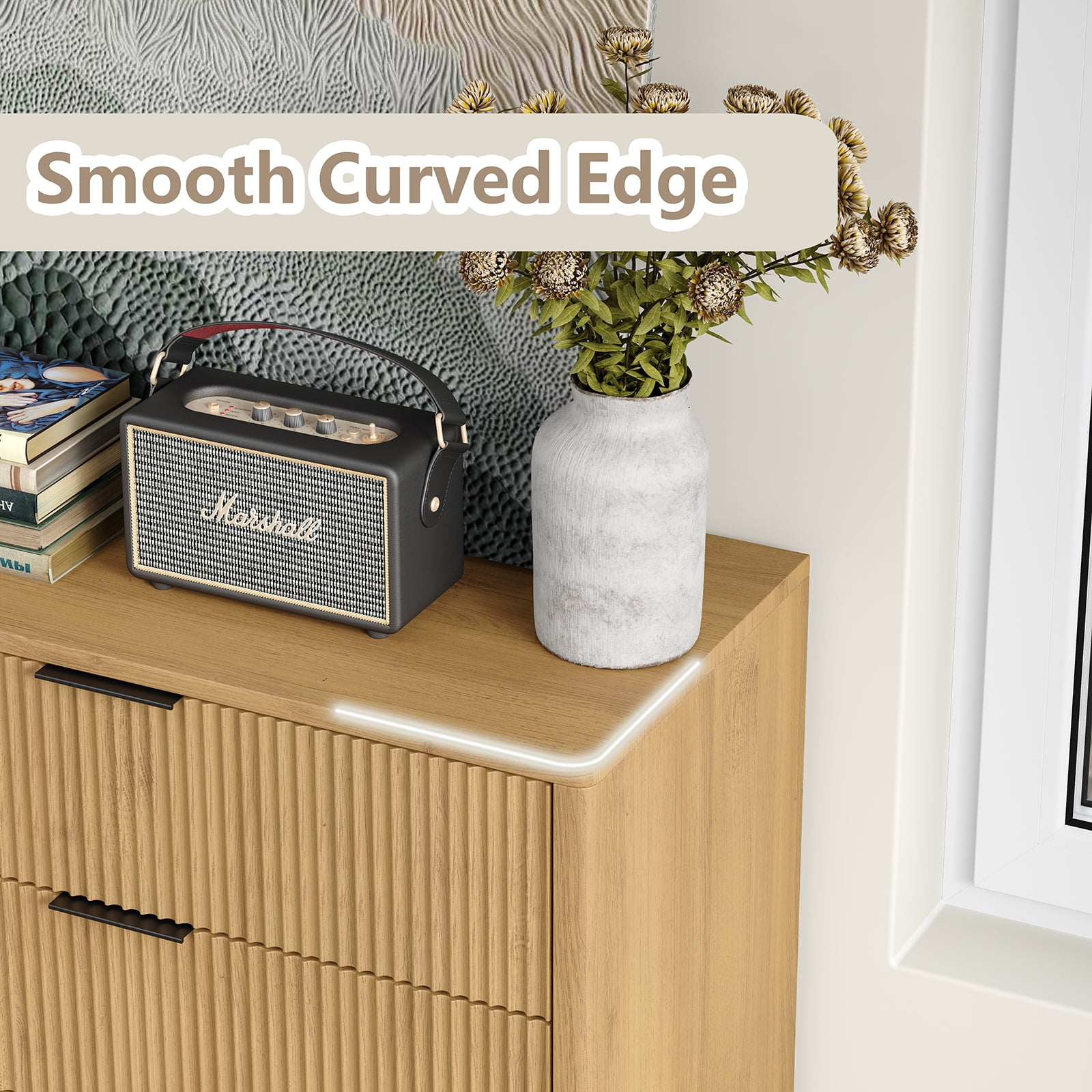 Furnihold Fluted 5 Drawers Dresser,Storage Drawers,Modern Closet Dressers Chest of Drawers, Wood Storage Dresser Organizer for Bedroom