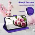thumbnail image 2 of Allytech Wallet Case for Galaxy S22 Ultra, Luxury PU Leather ID Cash Credit Card Slots Holder Embossed Clover Flower PU Leather Kickstand with Wrist Strap For Samsung S22 Ultra 5G 6.8" 2022, Purple, 2 of 6