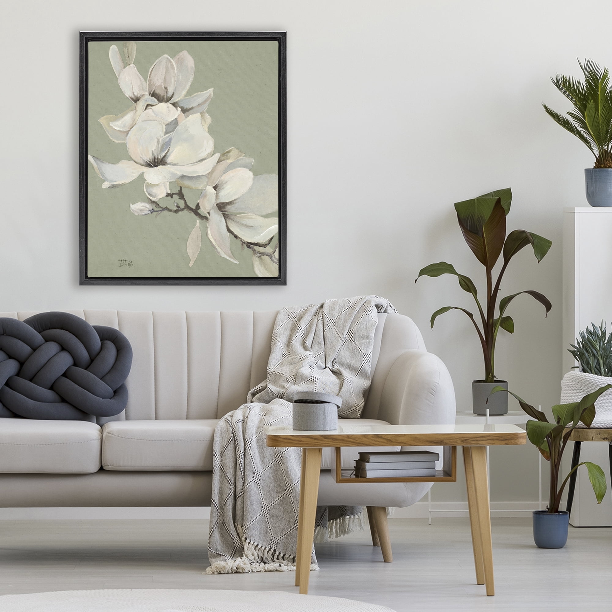 Stupell Industries Magnolias on Sage Florals Black Framed Floater Canvas Wall Art, design by Patricia Pinto