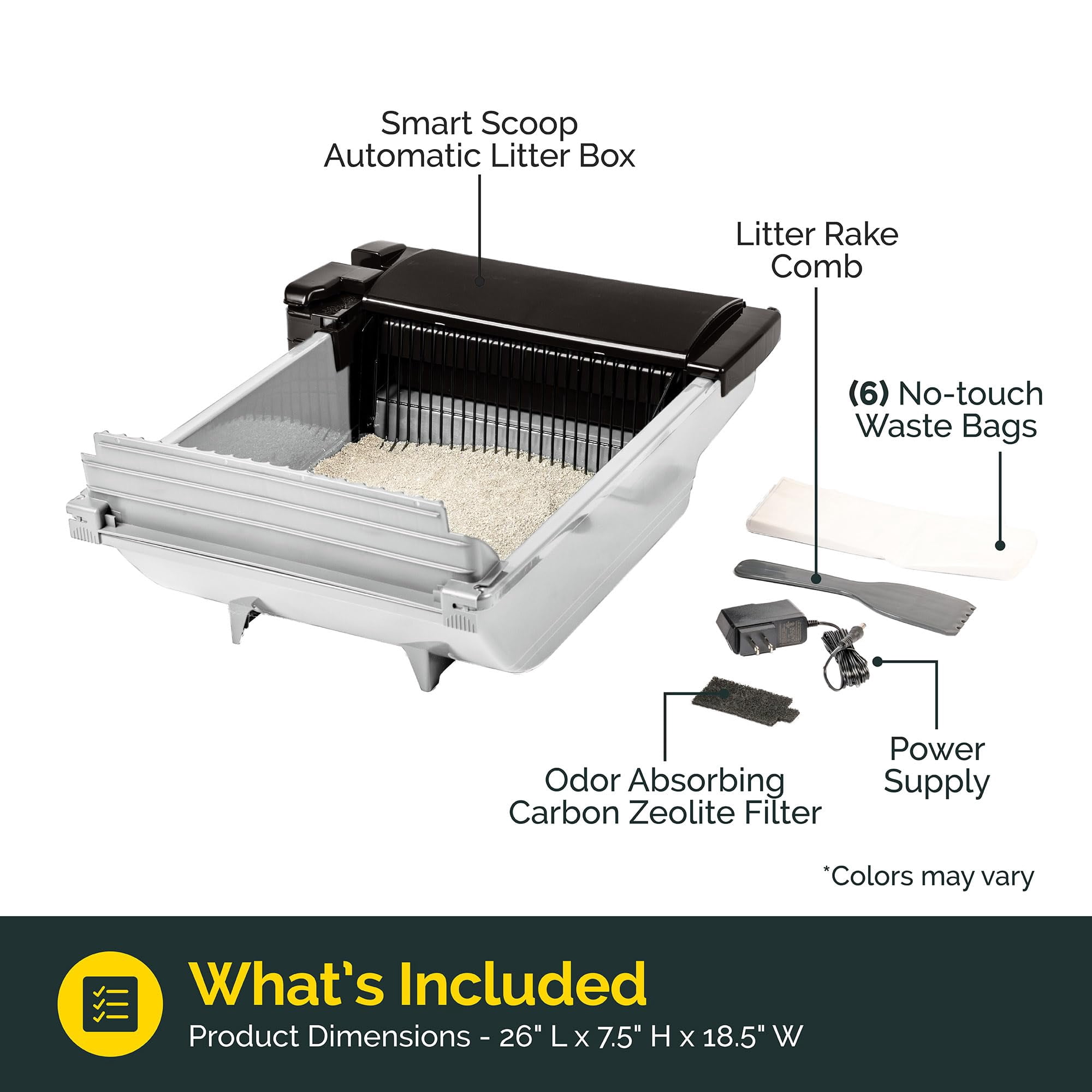 Self Cleaning Semi Automatic Cat Litter Box - Smart Scoop With 18 Bags & Carbon Filter For Up To Two Cats 6-16 Pounds