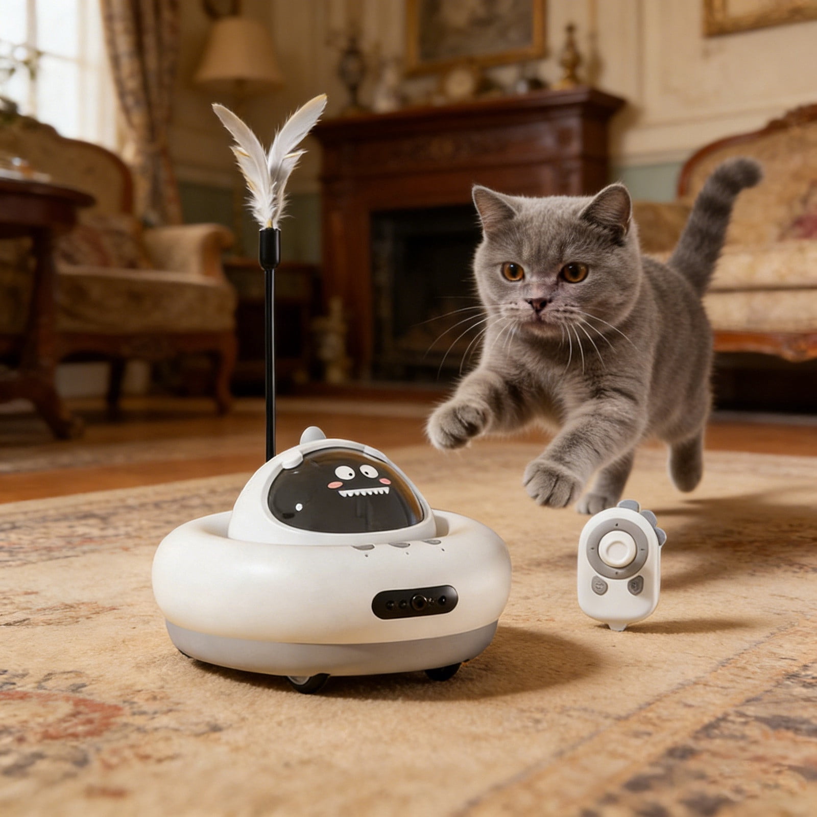 Interactive Smart Cat Automatic Food Dispensing Remote Control Toy For Indoor Play And Exercise(Green-15.5Cm)