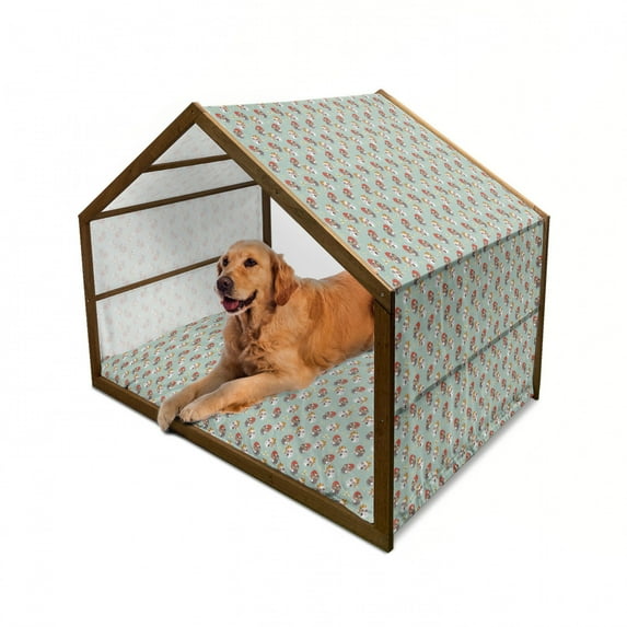 Christmas Pet House, Owls in Hats Ready for Xmas Party Mistletoe and Faded Snowflakes Yuletide, Outdoor & Indoor Portable Dog Kennel with Pillow and Cover, 5 Sizes, Multicolor, by Ambesonne