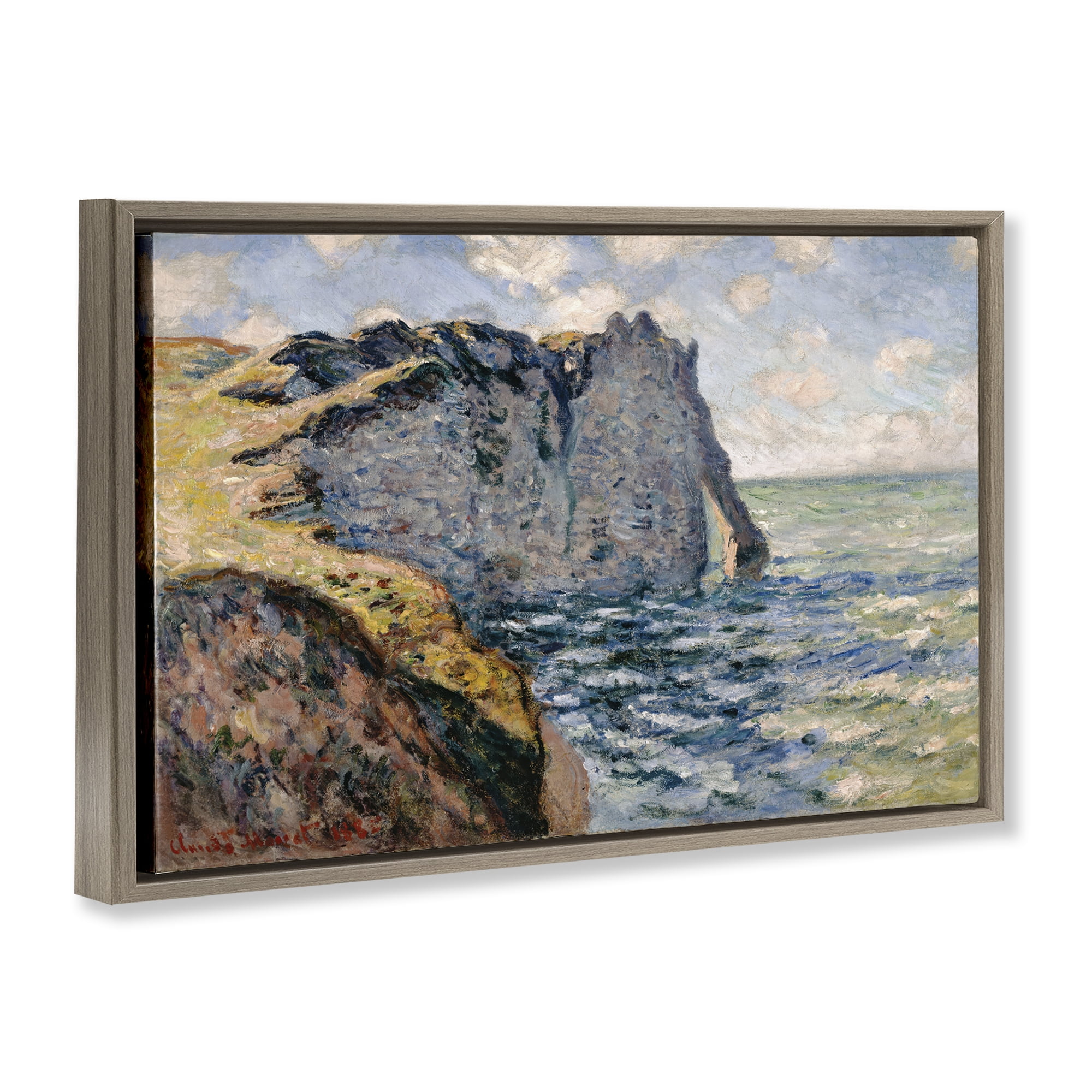 Stupell Industries Classic Monet Cliff Of Aval Landscape & Nature Painting Brown Floater Framed Canvas Art Print Wall Art, 25 x 17