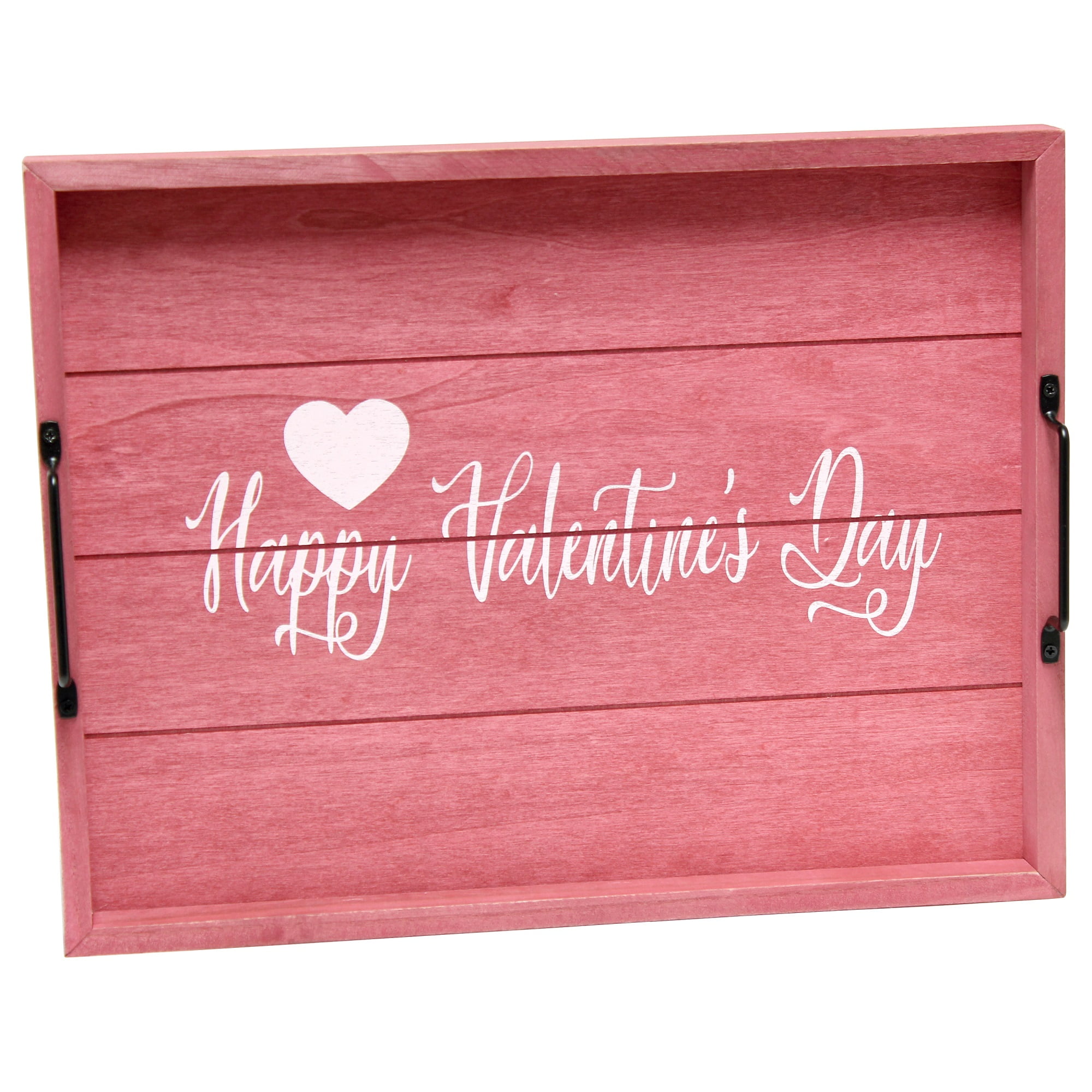 Elegant Designs Decorative Wood Serving Tray w/ Handles, 15.50" x 12", "Happy Valentine's Day"