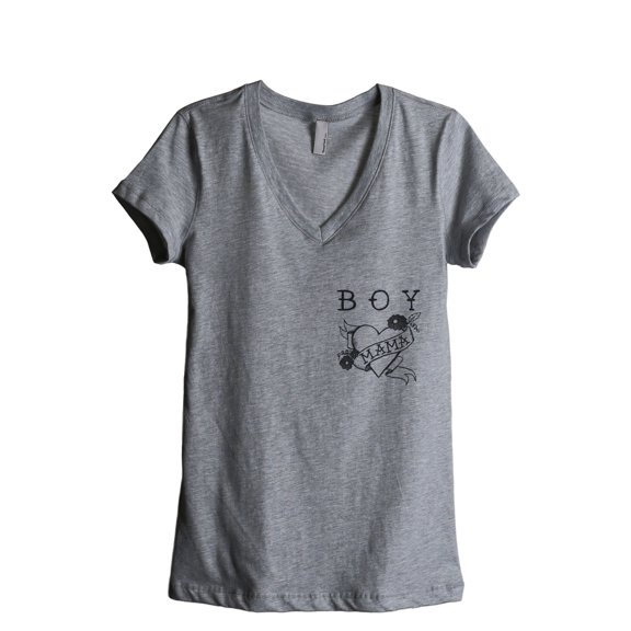 Boy Mama Tattoo Art Women's Fashion Relaxed V-Neck T-Shirt Tee Heather Grey Small