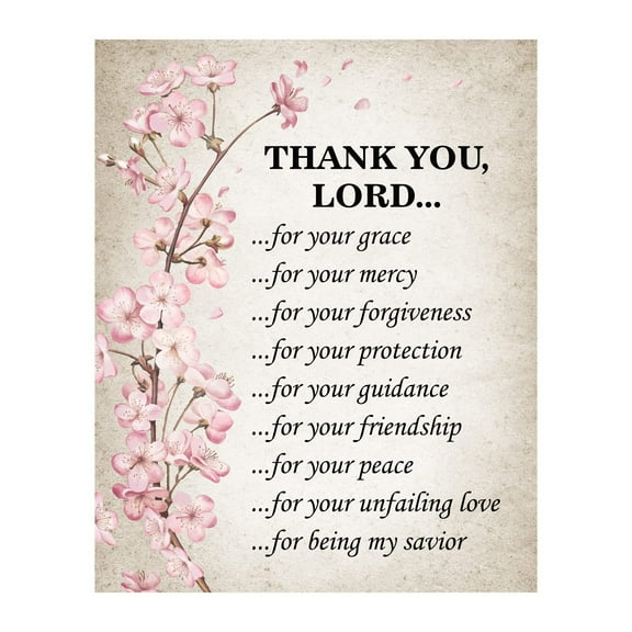 Thank You Lord Inspirational Christian Prayer Wall Art Print - Religious Floral Poster Print For Home, Office & Church Decor Wall Art Great Gift of Faith and Encouragement