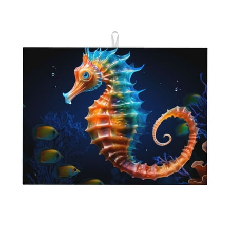 

Tebeau Yellow Fish Seahorse Print Dish Drying Mat for Kitchen Counter Dish Drying Pad with Non-slip Rubber Backed Hide Stain Anti Absorbent for Kitchen Counter Drying Mat