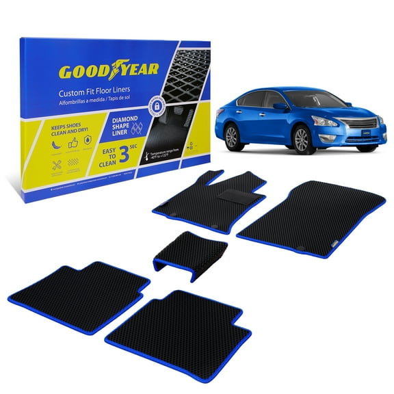 Goodyear All-Weather Car Floor Mats–Custom Fit for Nissan Altima 13-15, Blue 5 Pc.Set, Heavy-Duty Diamond Floor Liners for Cars, SUVs, Trucks–Ultimate Interior Car Accessories for Men&Women- GY007084