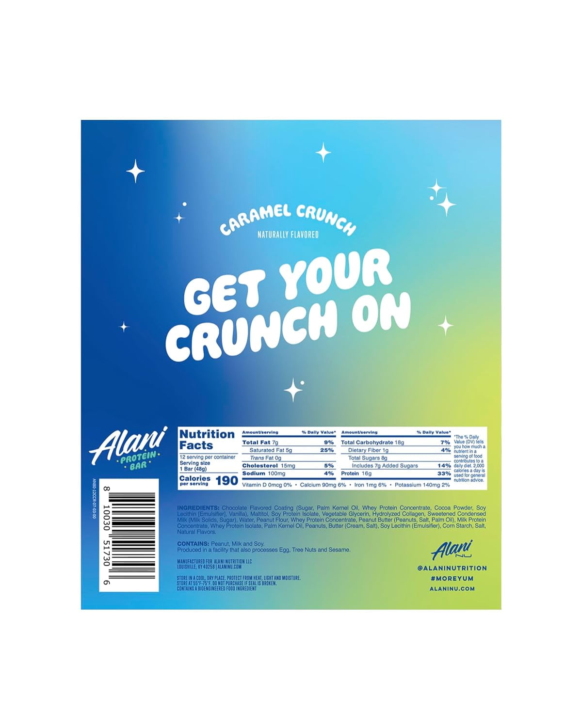 Alani Nu Protein Bar, Caramel Crunch, 12 Protein Bars, 1.69 oz (48 g) Each