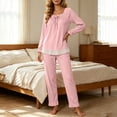 thumbnail image 6 of PNTUTB Pajama Set for Women Lace Square Neck Long Sleeve Top and Elastic Waist Pant Casual Loose Comfort Soft Lounge Sleepwear Set, 6 of 7