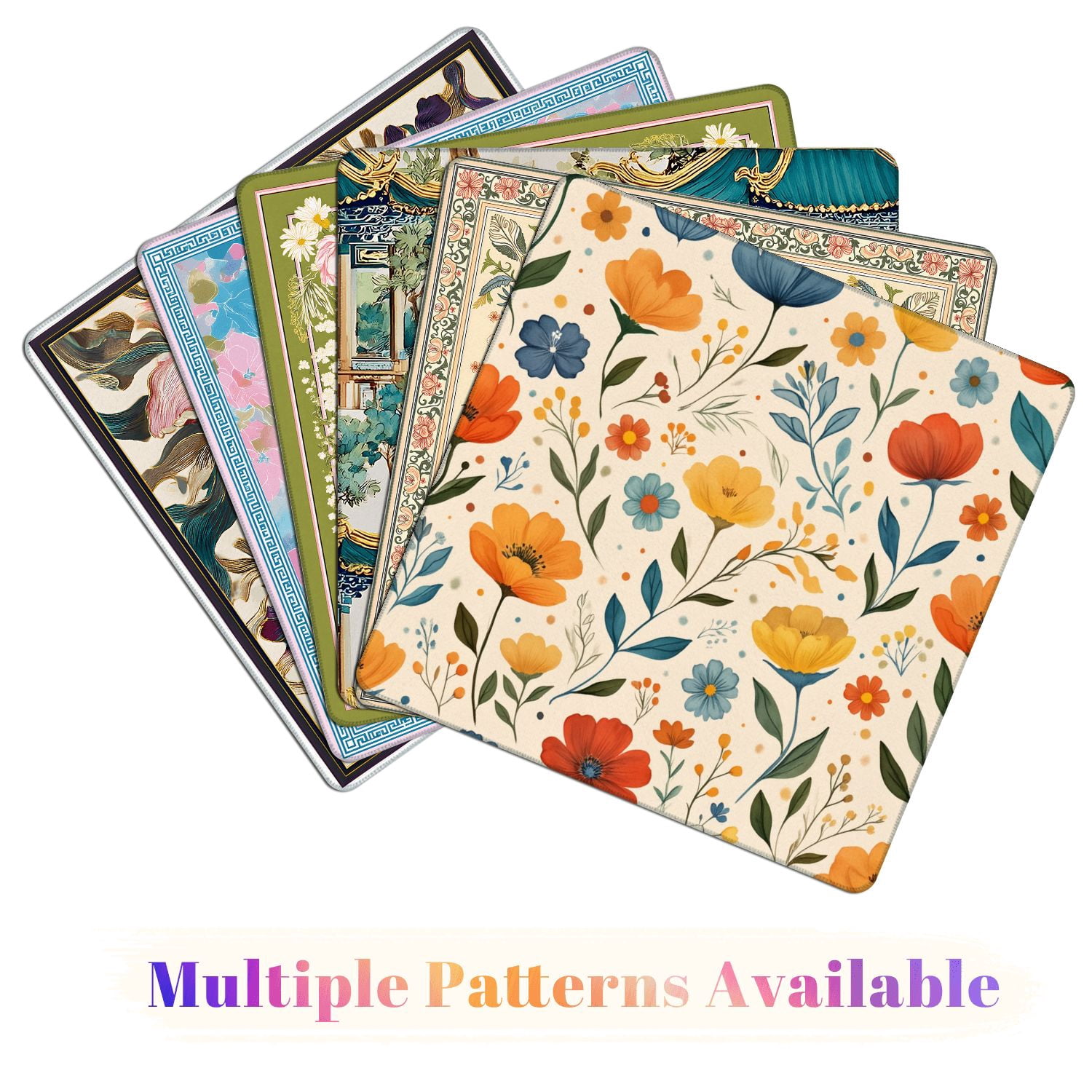 Mahjong Mat 31.5" x 31.5" Seamless Floral Colorful Hand Drawn Flowers Leaves Beige Non-Slip Noise Reduction American Mahjong Tiles Table Cover for Dominoes Poker Card Board Games Gift