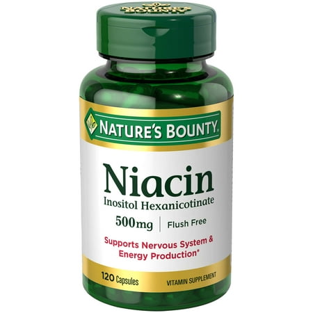 Nature's Bounty Flush-Free Formula Niacin Capsules, 500 Mg, 120 (Best Supplements For Nervous System)