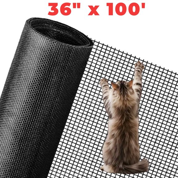 IAJXWI Window Screen Mesh Roll, 36in x 100ft Durable Fiberglass Screen Rolls, Screen & Sliding Door Repair with Pet Proof Screen Mesh, Black