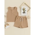 thumbnail image 4 of Suealasg Toddler Baby Boys 2Pcs Waffle Outfit Round Neck Sleeveless Solid Color Tank Tops + Elastic Waist Shorts Infant Boys Summer Casual Beach Vacation Clothes, 4 of 9