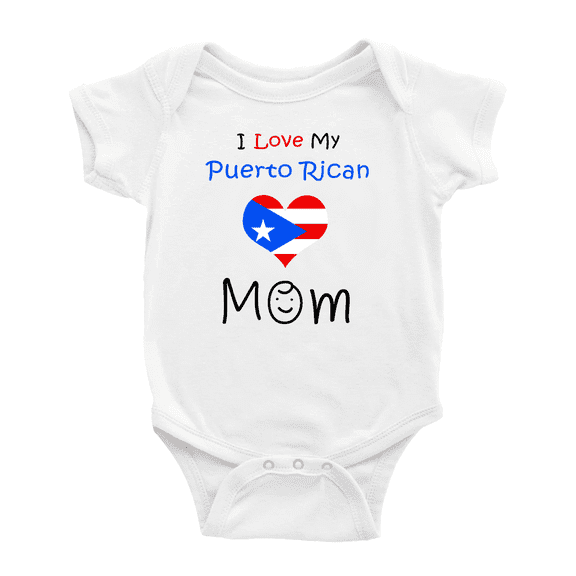 I Love My Puerto Rican Mom Baby Rompers Baby Bodysuit (White, 6-12 Months)