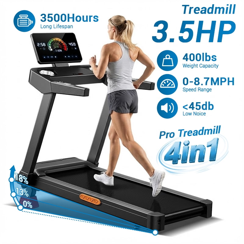 CURSOR FITNESS 18% Incline Folding Treadmill, 3.5HP Motor, 400 lbs Capacity – Quiet Home Treadmill