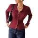 thumbnail image 3 of Cárdigan de Punto Acanalado con Botones y Larga para Mujer, Suéter Informal Ajustado con Cuello. Rojo Oscuro S, 3 of 9