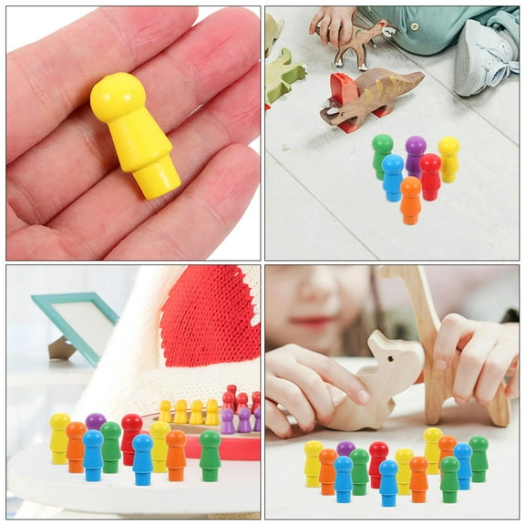 Supvox 120Pcs Multi Wood Chess Pawn Pieces Board Game Pieces for Gamers Families