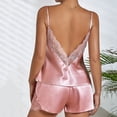thumbnail image 7 of Bxsruta Women's Satin Cami Pajama Set V Neck Lace Trim Camisole Top Adjustable Spaghetti Straps Shorts Soft Breathable Comfortable Sleepwear Loungewear for Home Vacation Daily Wear, 7 of 7