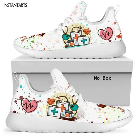 

Cartoon Heart Health Pattern Casual Flats Shoe Women Nursing Shoes Lace Up Lightweight Breathable Jogging Sneakers Zapatos Mujer