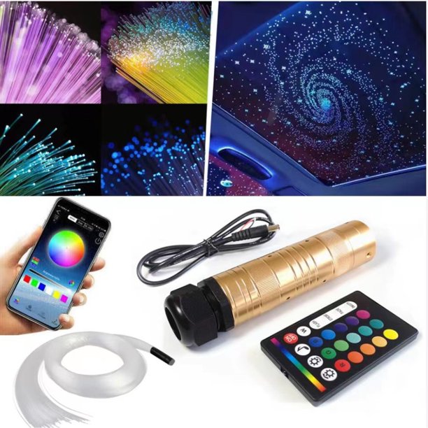 Juego de cables de fibra óptica para linterna de coche de 12 V, aplicación para teléfono móvil, control remoto inalámbrico por voz Bluetooth, máquina de fuente de luz de fibra óptica