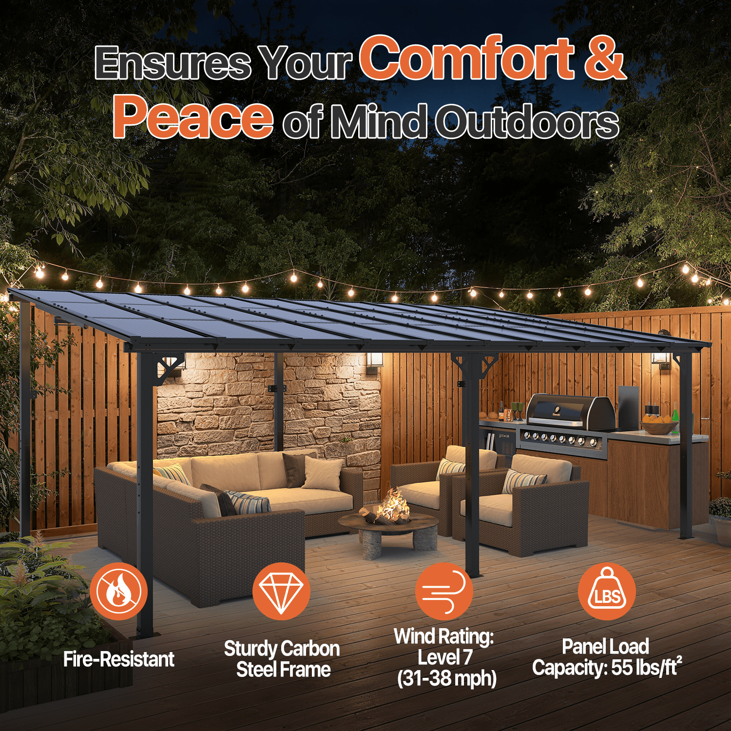 LazySunsets 10' x 20' Hardtop Gazebo Outdoor Aluminum Pergola For Modern Backyard, Deck, Garden